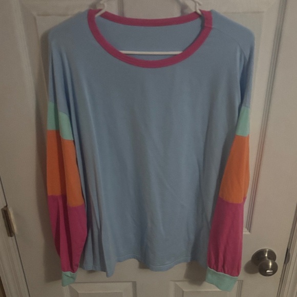 SHEIN Tops - SHEIN Colorblock Sweatshirt - Blue, Pink, Orange, Mint size Medium